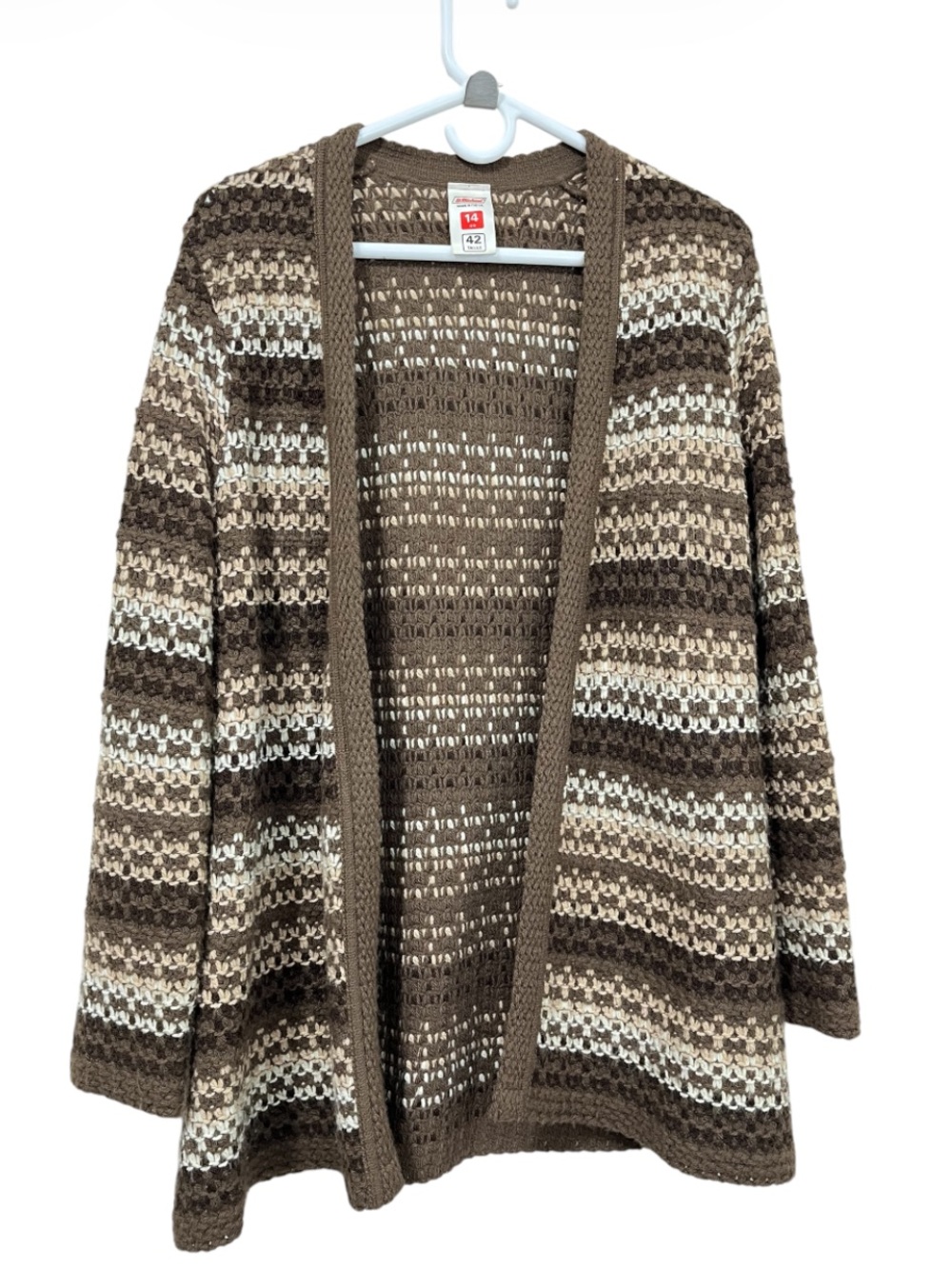 Vintage St. Michael Knit Stripe Open Cardigan Sweater - Brown/Cream